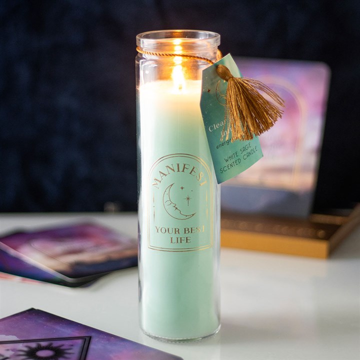 White Sage Tube Candle with Clear Quartz Crystals – Clear Your Mind, Manifest Your Best Life