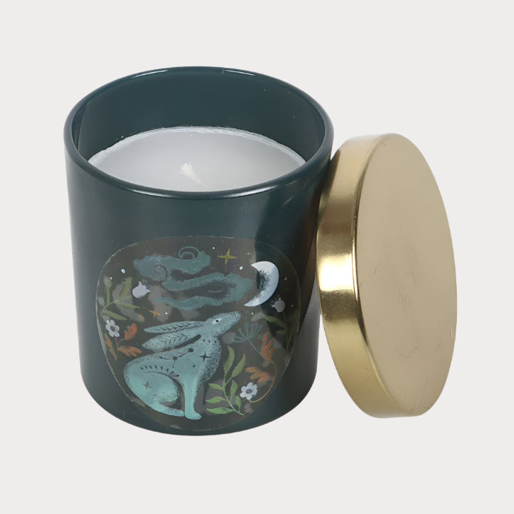 Midnight Hare Candle with Wild Tulip Fragrance – Mystical Moon Gazing Design