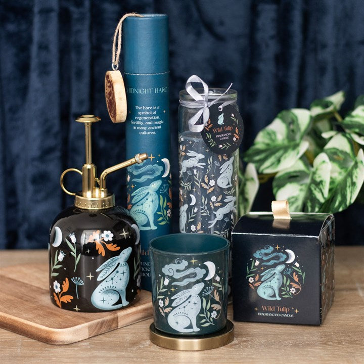 Midnight Hare Candle with Wild Tulip Fragrance – Mystical Moon Gazing Design