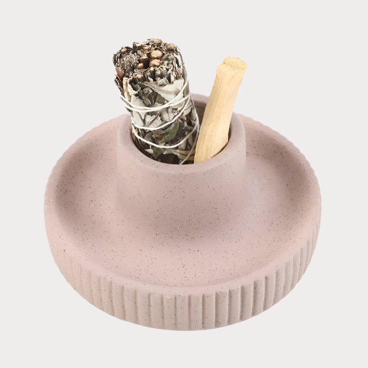 π«οΈ Greige Ribbed Ceramic Smudge Bowl