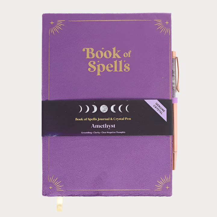 📚 Book of Spells Journal with Amethyst Crystal Pen – Write with Intention, Channel with Clarity