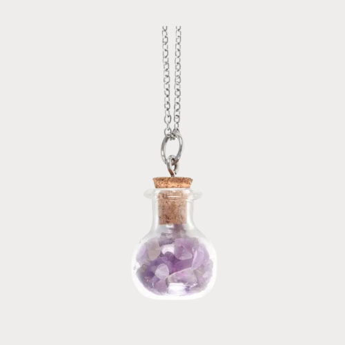 Calming Amethyst Crystal Chip Potion Bottle Necklace – A Magical Gift for Inner Peace