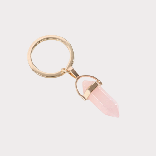 Rose Quartz Crystal Keyring β Whisperings of Love πβ¨