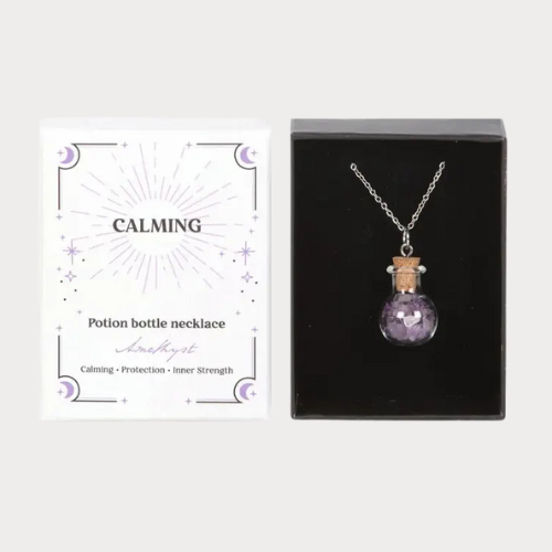 Calming Amethyst Crystal Chip Potion Bottle Necklace – A Magical Gift for Inner Peace