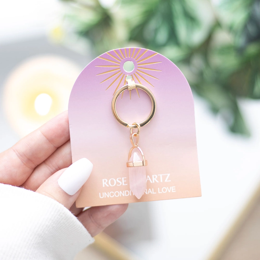 Rose Quartz Crystal Keyring β Whisperings of Love πβ¨