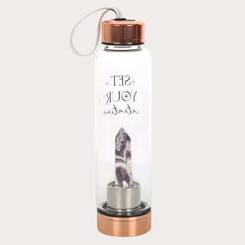 🔮 Amethyst “Set Your Intention” Crystal Glass Water Bottle