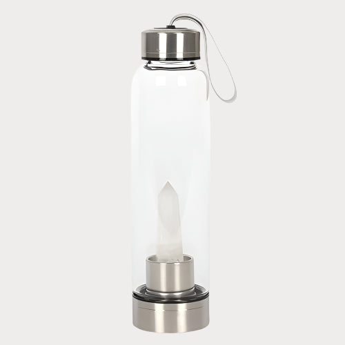 โจ Clear Quartz Energising Glass Water Bottle โ Pure Clarity in Every Sip