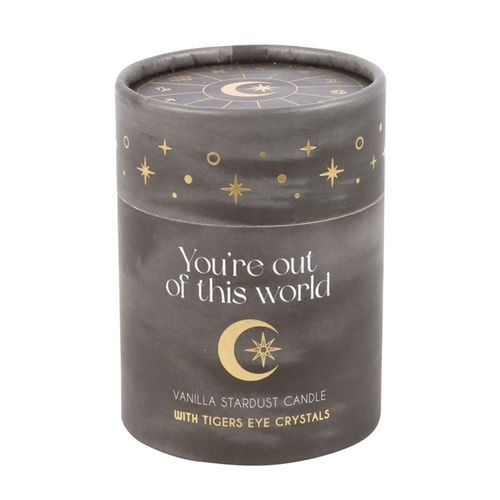 Vanilla Stardust Crystal Candle with Tiger's Eye Chips – Ignite Positivity and Cosmic Vibes