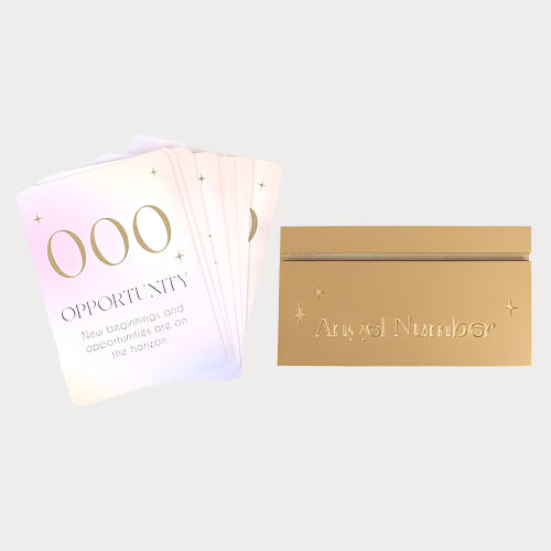 Angel Number Affirmation Card Set with Gold Wooden Display Stand