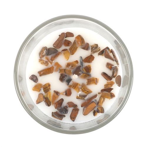Vanilla Stardust Crystal Candle with Tiger's Eye Chips – Ignite Positivity and Cosmic Vibes