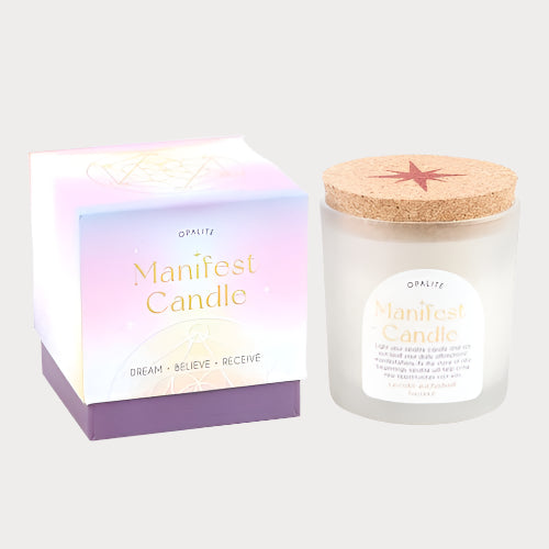 Opalite Lavender & Patchouli Manifestation Candle ā Awaken Intuition & Elevate Energy