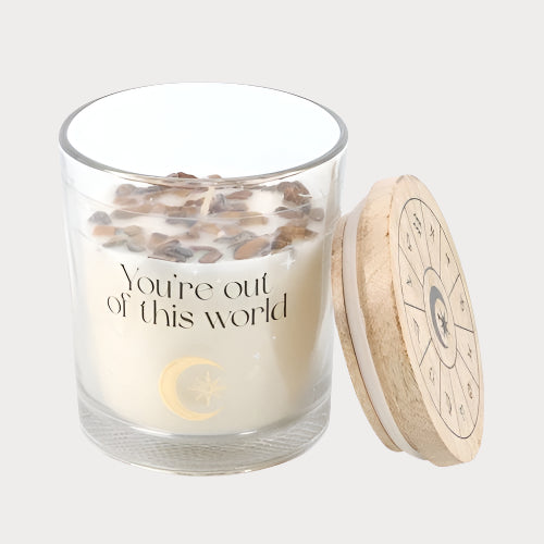 Vanilla Stardust Crystal Candle with Tiger's Eye Chips – Ignite Positivity and Cosmic Vibes