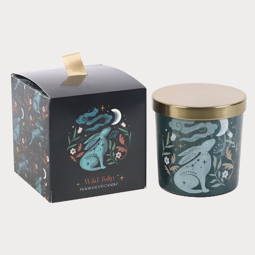 Midnight Hare Candle with Wild Tulip Fragrance – Mystical Moon Gazing Design
