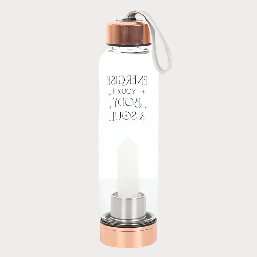 💧 Clear Quartz “Energise Your Body & Soul” Crystal Glass Water Bottle