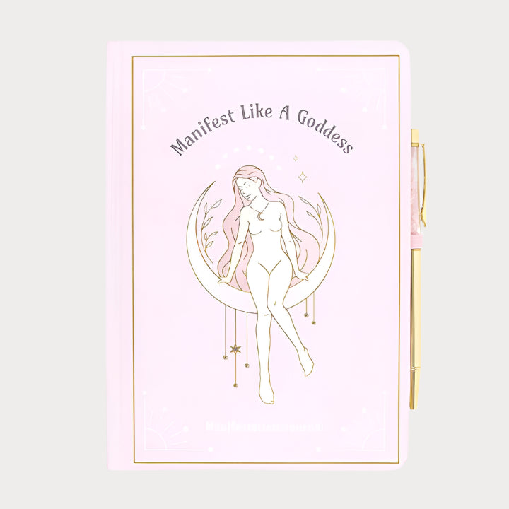 🌙 Manifest Like a Goddess Journal & Rose Quartz Pen Set