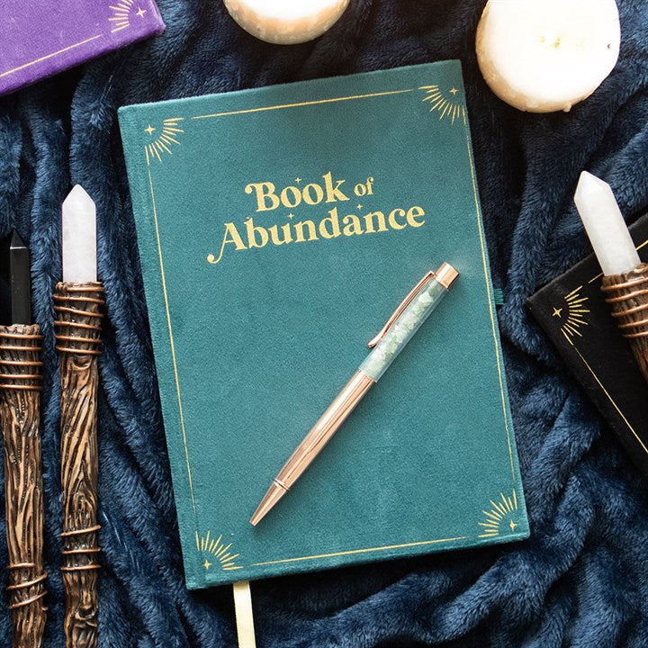 💰 Book of Abundance Journal & Green Aventurine Crystal Pen