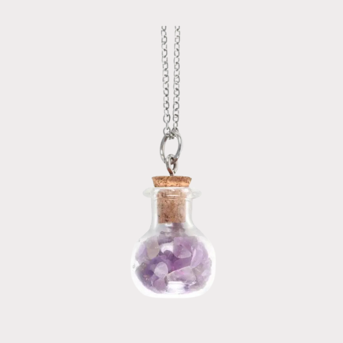 Calming Amethyst Crystal Chip Potion Bottle Necklace