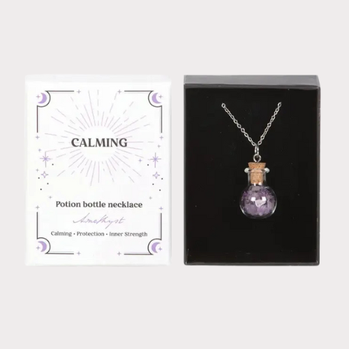 Calming Amethyst Crystal Chip Potion Bottle Necklace