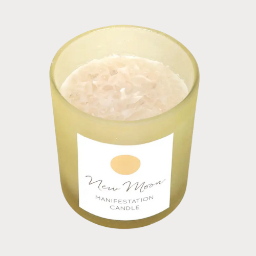 New Moon Wild Orange Manifestation Candle with Clear Quartz