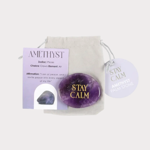 Stay Calm Amethyst Crystal Palm Stone