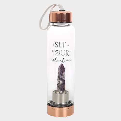 🔮 Amethyst “Set Your Intention” Crystal Glass Water Bottle