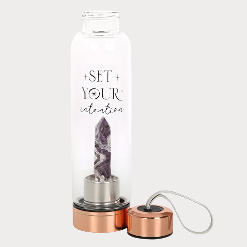 🔮 Amethyst “Set Your Intention” Crystal Glass Water Bottle