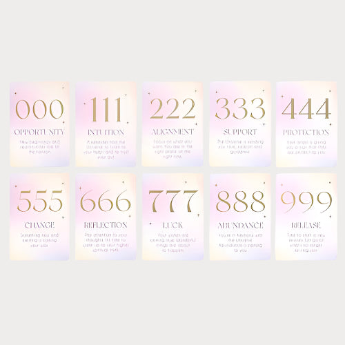 Angel Number Affirmation Card Set with Gold Wooden Display Stand