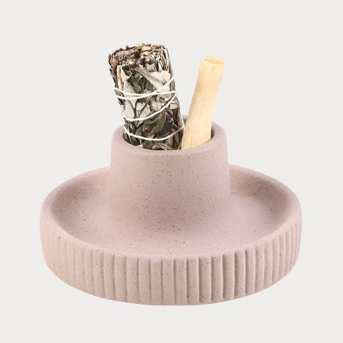 🌫️ Greige Ribbed Ceramic Smudge Bowl
