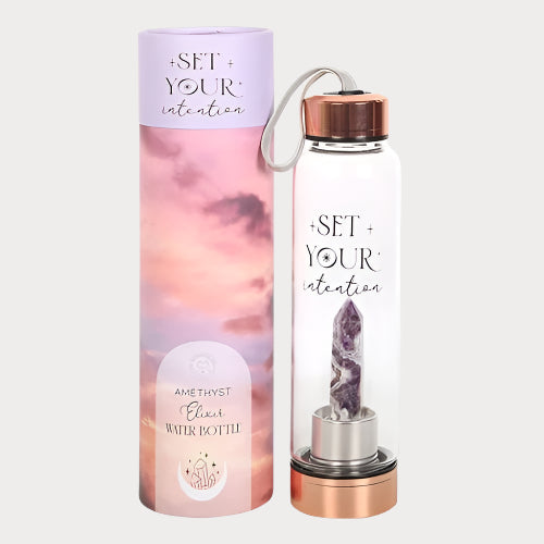 🔮 Amethyst “Set Your Intention” Crystal Glass Water Bottle
