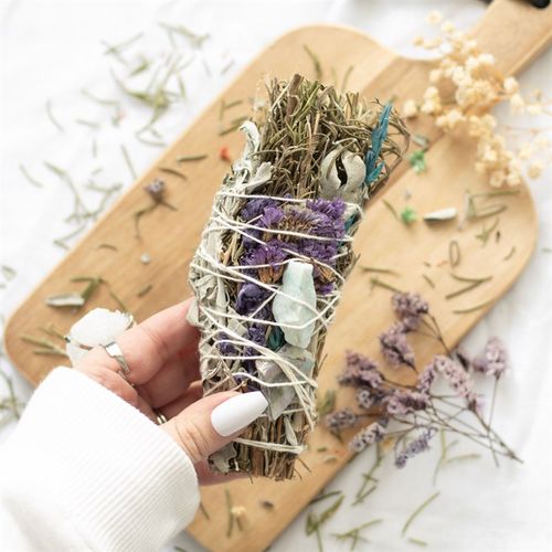 🔥 6in Ritual Wand Smudge Stick with Rosemary, Sage & Aventurine