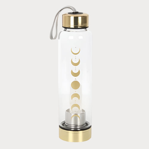 🌙 Clear Quartz Moon Phase Crystal Glass Water Bottle