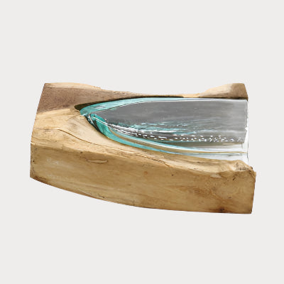 🔮 Molten Glass V-Shaped Art Vase on Gamal Wood