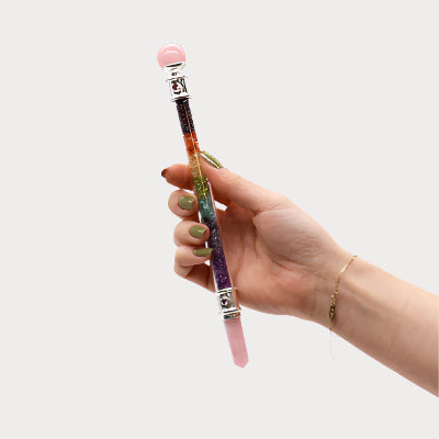 💗 7 Chakra Crystal Healing Wand – Rose Quartz
