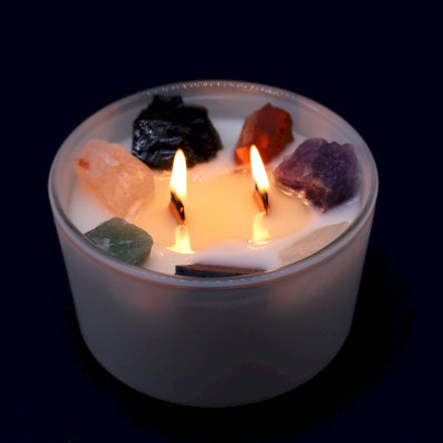 🌈 Large Chakra Crystal Candle – Seven Chakra Harmony