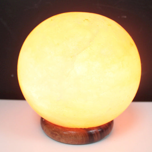 Sacred Glow Salt Lamp – Himalayan Crystal Ball with Wooden Base