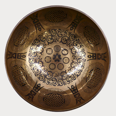🌟 Tibetan Healing Engraved Bowl – 7 Chakras & Flower of Life (21cm) 🌟