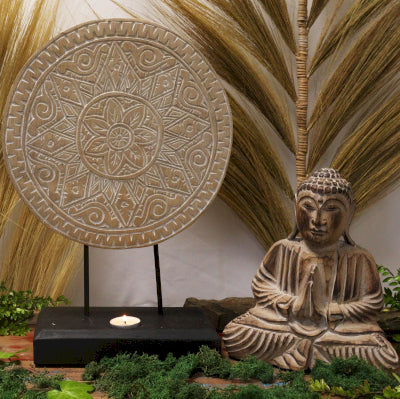 🌿 Buddha Feng Shui Set – Classic Mandala (Natural Wood Finish) 🌿