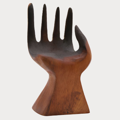 ✋ Sacred Offering: Carved Hand with Molten Glass Bowl