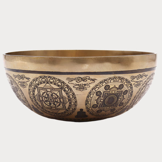 🌟 Tibetan Healing Engraved Bowl – 7 Chakras & Flower of Life (21cm) 🌟
