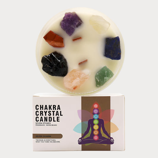🌈 Large Chakra Crystal Candle – Seven Chakra Harmony