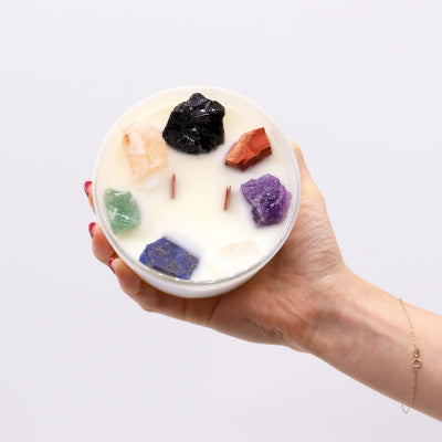 🌈 Large Chakra Crystal Candle – Seven Chakra Harmony