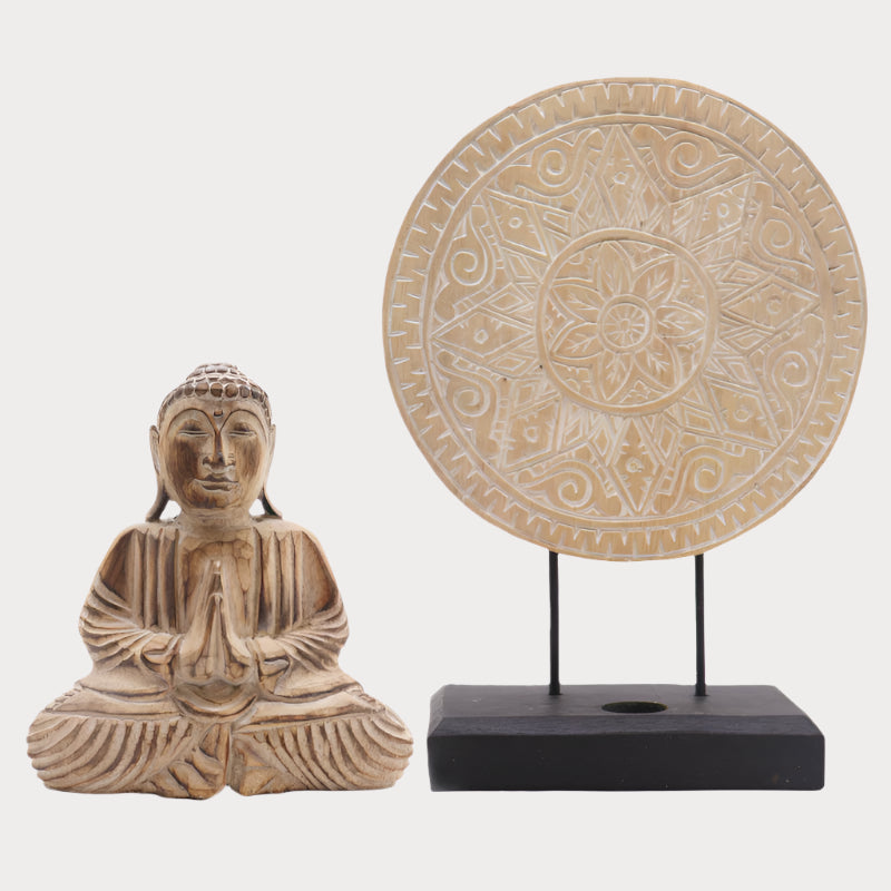 🌿 Buddha Feng Shui Set – Classic Mandala (Natural Wood Finish) 🌿